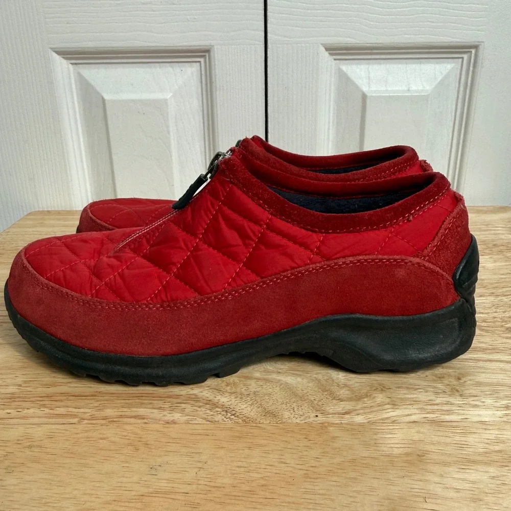Lands End Quilted Zip Snow Moccasin 6.5 Red Gorpcore Winter Slip On Shoes